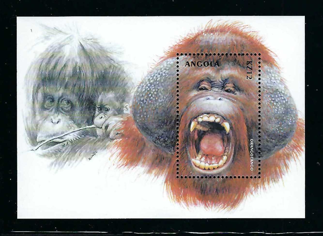 Angola 2000 Sc#1135  Wildlife-orangutan  Mnh Souvenir Sheet $6.00