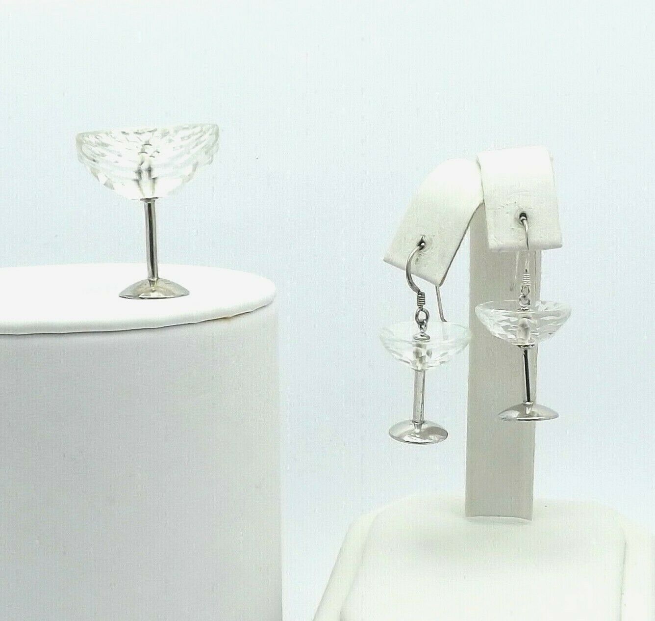 Austrian Crystal Martini Glass Charm Pendant Sterling Silver Wire Earrings Set