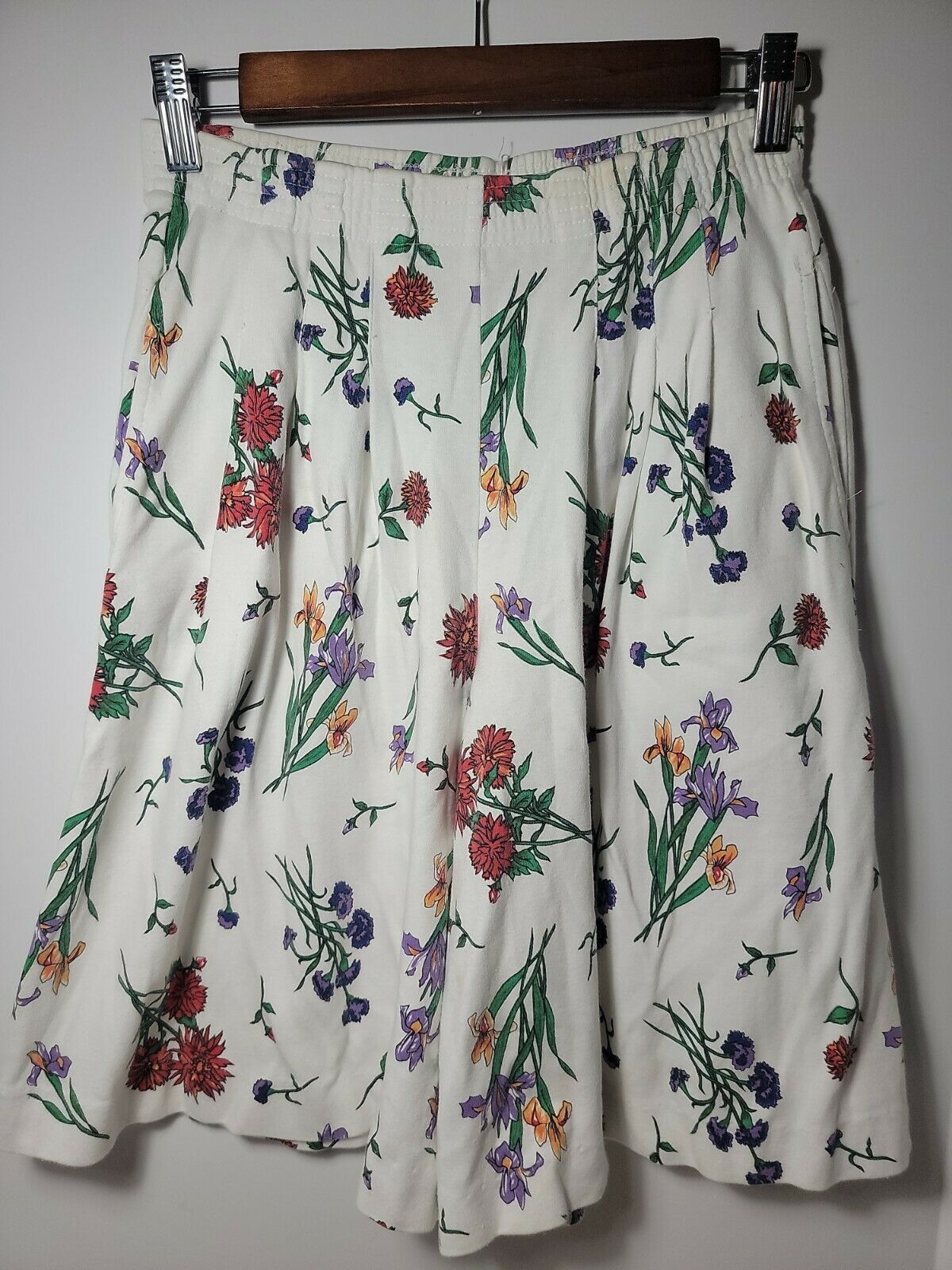 Vintage 80s 90s Cotton Shorts Floral Print Cathy Daniels Flowy Long W/ Pockets S