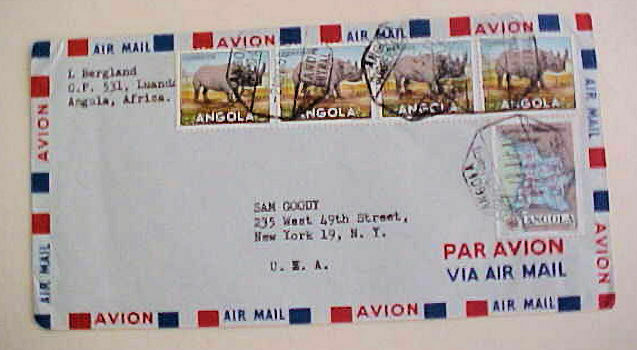Angola   Cover 1955 To Usa With Rhino Stamps