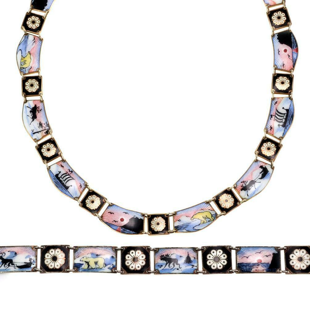 David Andersen Norway Multicolor Enamel Necklace & Bracelet Set Liquidation
