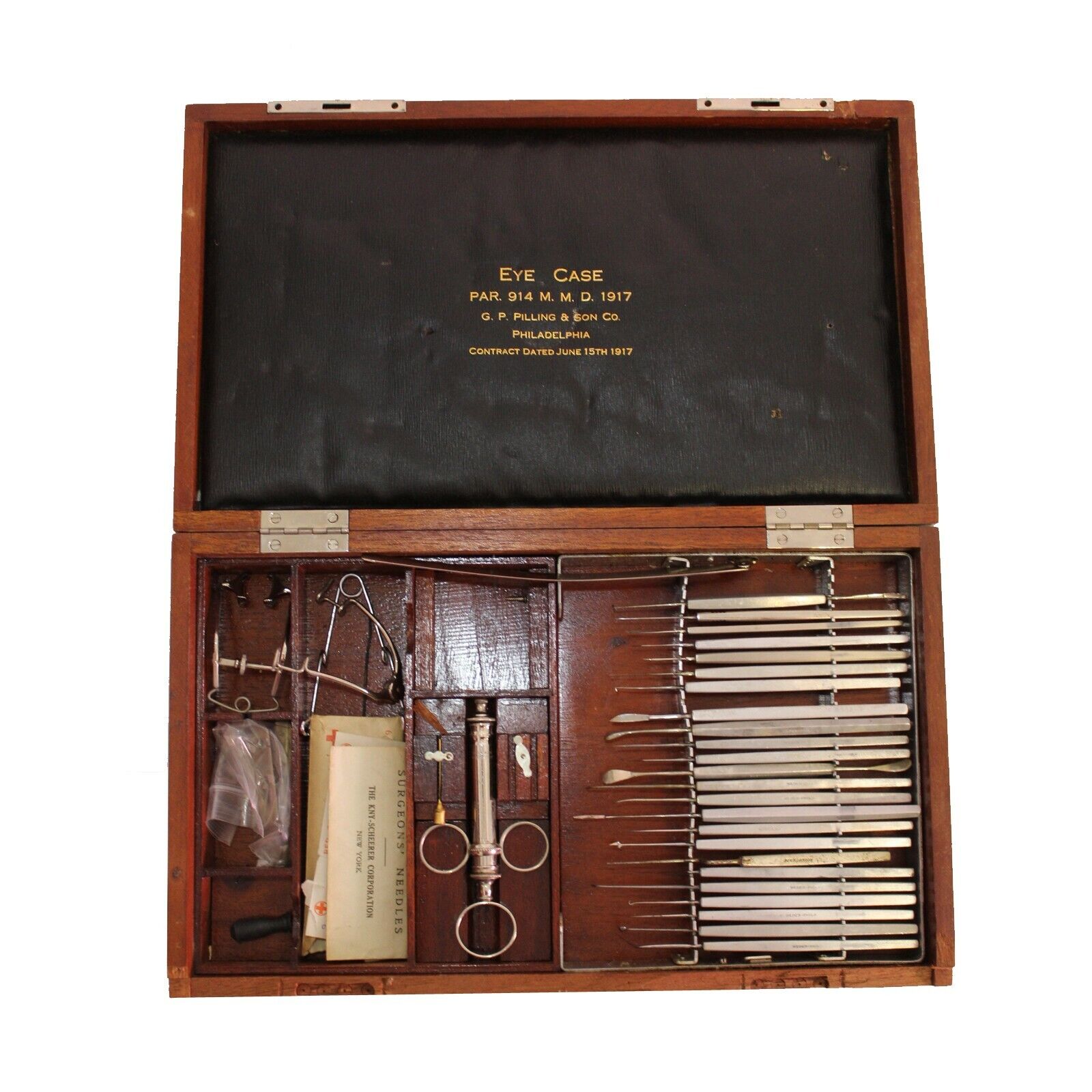 Vintage Pilling & Son Case Of Ophthalmic Surgical Instruments In Wood Case!!!