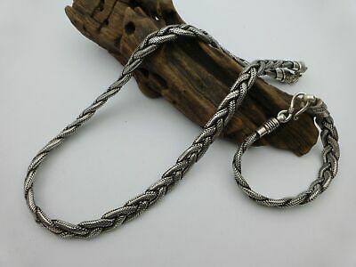 925 Sterling Silver 2 Set 157g Braided Twist Chain Necklace 20" Bracelet 7.5"