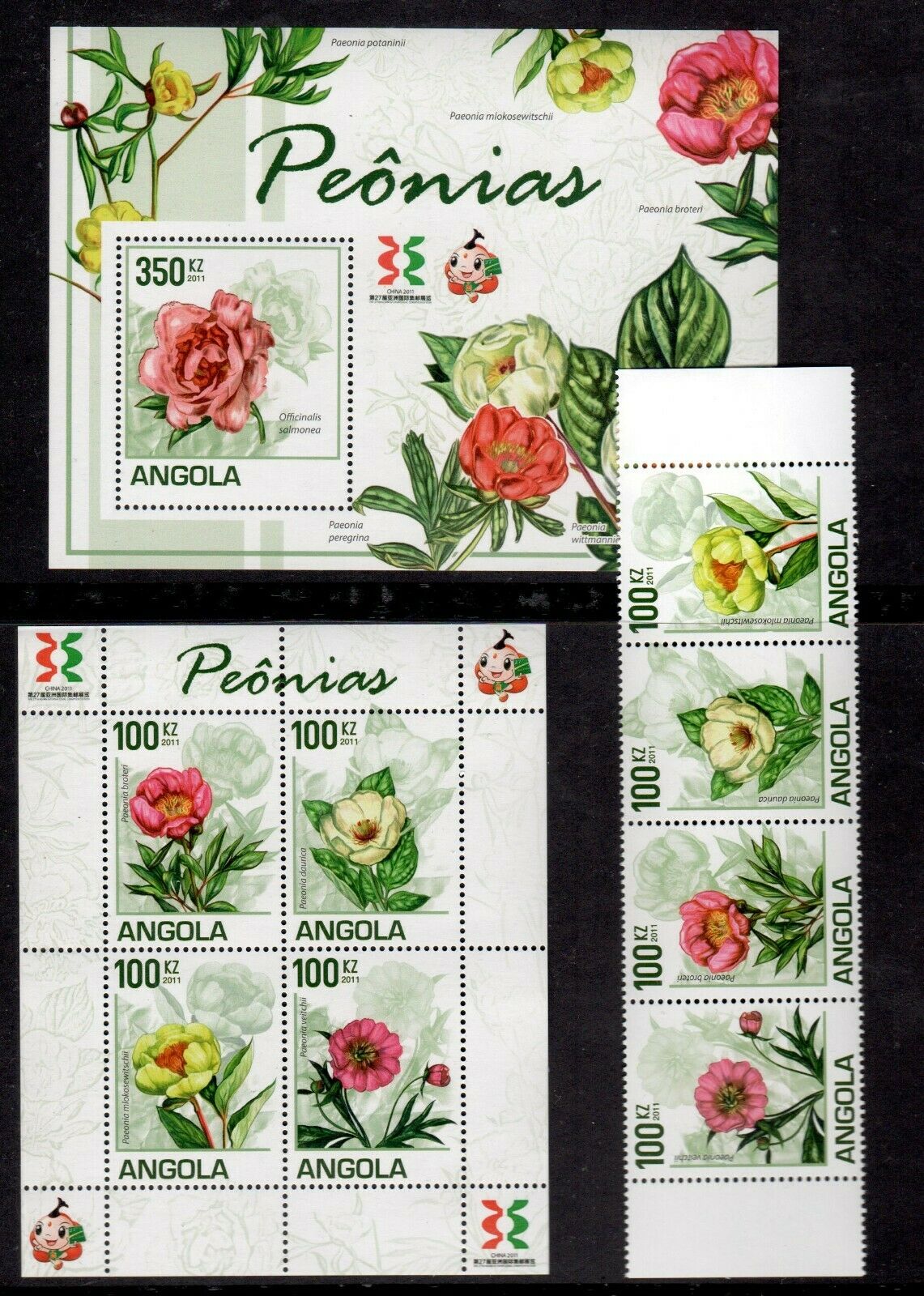 Angola 2011 Peonias China 27th Asian International Stamp Exhibition